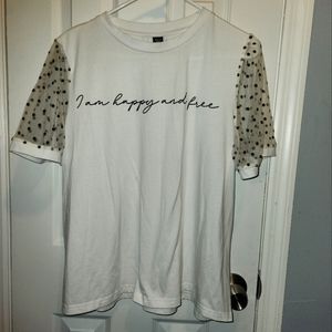 Shein curve graphic design tshirt with sheer textured short sleeves